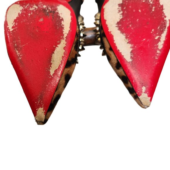 Christian Louboutin Galativi Spikes 85 Black Leopard Mesh Pointed Heel Size 8/38 - Picture 7 of 8